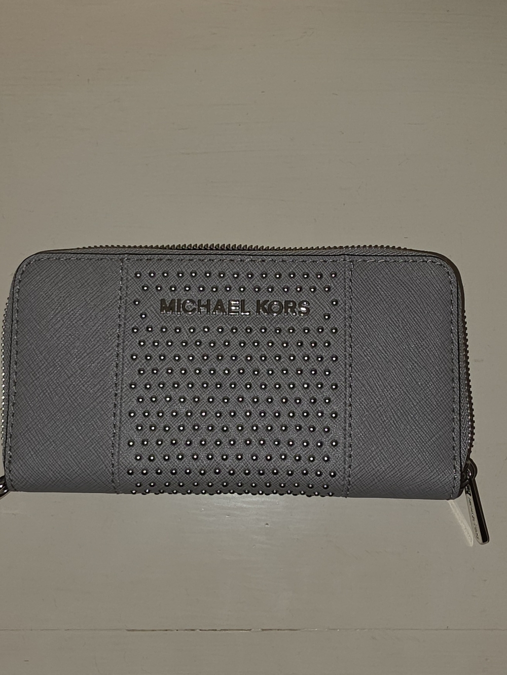 Michael Kors Light Gray Studded Zip Wallet